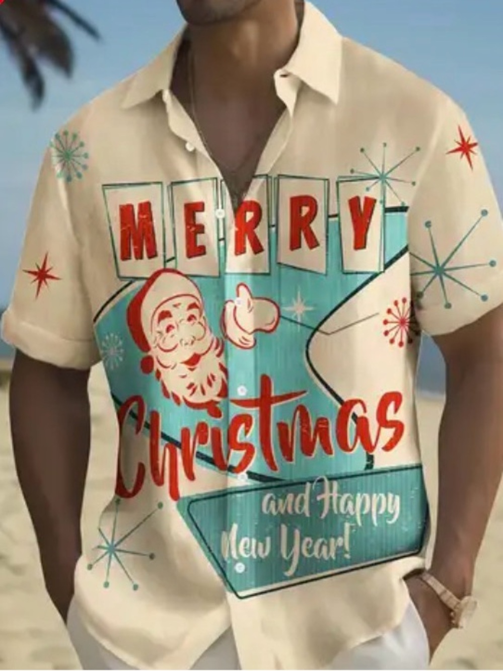 Men’s Christmas Button Up Graphic Shirt NIB